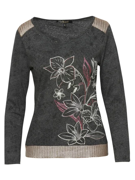 KOROSHI Tricou gri închis / roz / negru alb