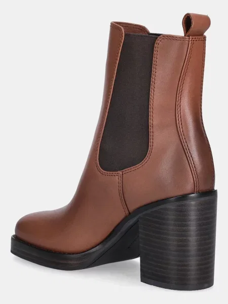 Kožené kotníkové boty Tommy Hilfiger SQUARE TOE CHELSEA HIGH BLOCK HL na hnědá