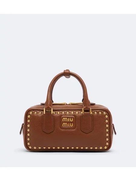 Top Miu Miu din piele cu tepi maro