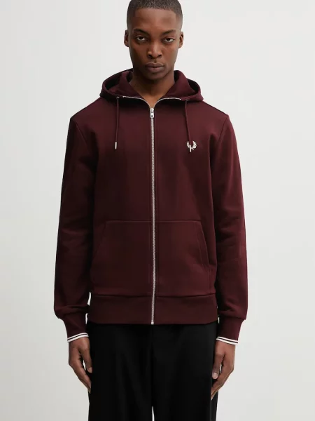 Fred Perry bluza rozpinana z kapturem bordowa