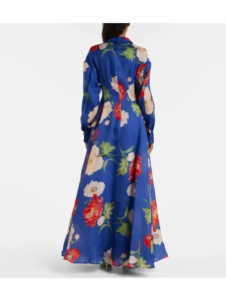 Rochie Leo Lin de mătase cu model floral albastru