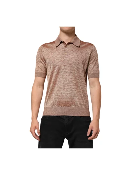 Koszulka polo Dolce And Gabbana z krótkim rękawem brązowa