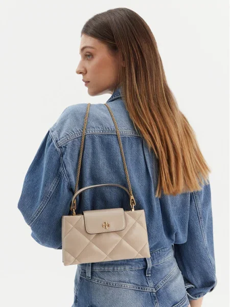 Tory Burch Geantă Kira Diamond Quilt East-West Top Handle bej