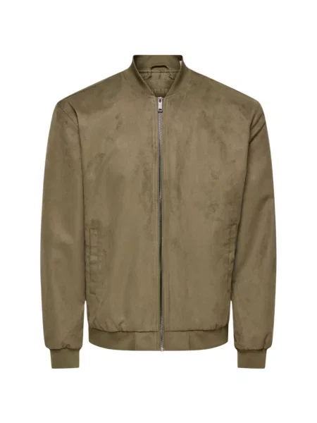 Geacă bomber Only & Sons din piele de căprioară verde