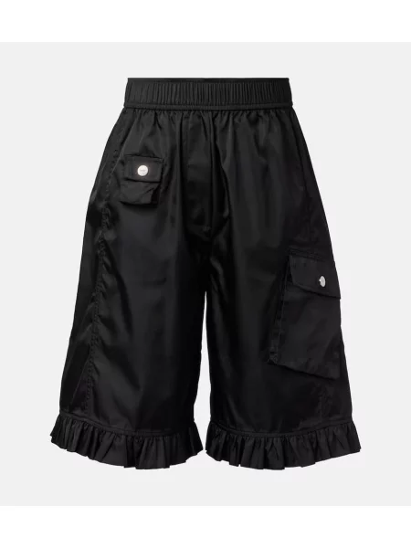 Pantaloni scurți cargo Ganni cu volane negru