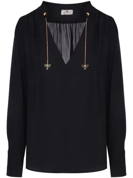 Bluză Elisabetta Franchi cu decolteu în V din crep negru