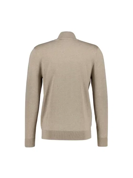 Sweter o kroju slim fit dzianiny z dodatkiem jedwabiu i zamkiem błyskawicznym Profuomo beżowy