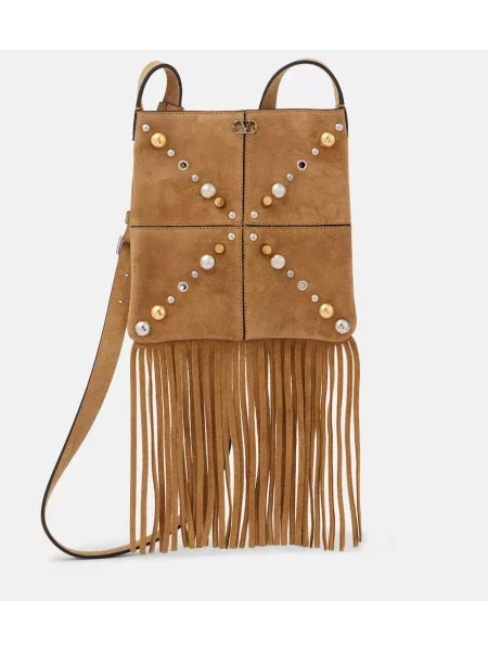 Torbica Valentino Garavani z obrobami iz semiša rjava