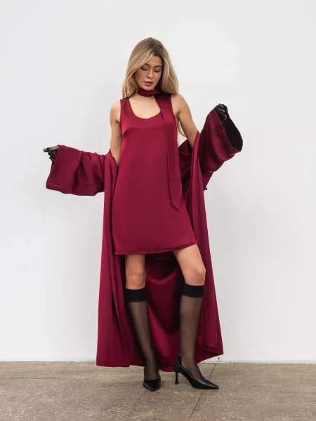 Атласный кардиган ромашка бордовый