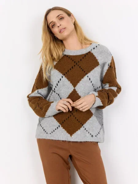 Soyaconcept® sweter z dzianiny z zawartością wełny SC-Acacie 1 Kobiety szary|brązowy|czarny w kratkę M czarny