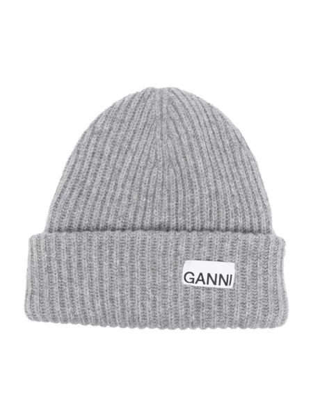 Czapka Ganni wełniana szara