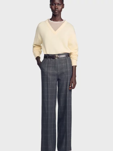 Клетчатые брюки Sandro серые