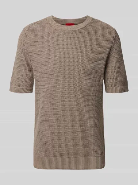 Sweter z dzianiny o kroju relaxed fit z czystej bawełny model SAFFON' Hugo beżowy