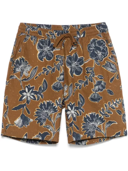 Květinové kraťasy Universal Works s potiskem hnědé