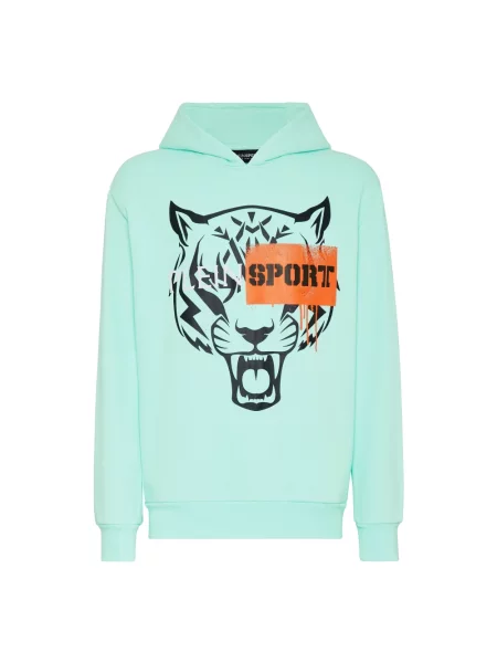 Bluza z kapturem Plein Sport z kapturem w tygrysie prążki zielona