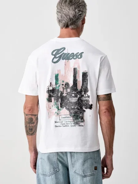 Guess tricou oversized pentru bărbați din alb
