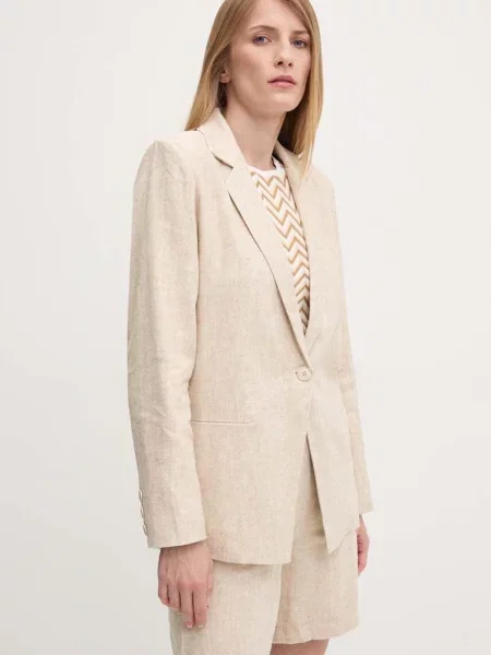 Ленено сако Answear Lab с едно копче с меланжов десен бежово