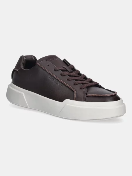 Usnjene superge Calvin Klein CHUNKY CUPSOLE LACE UP LTH PINCH rjava