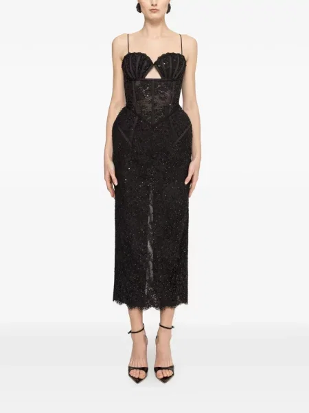 Rochie midi Nissa din dantelă negru