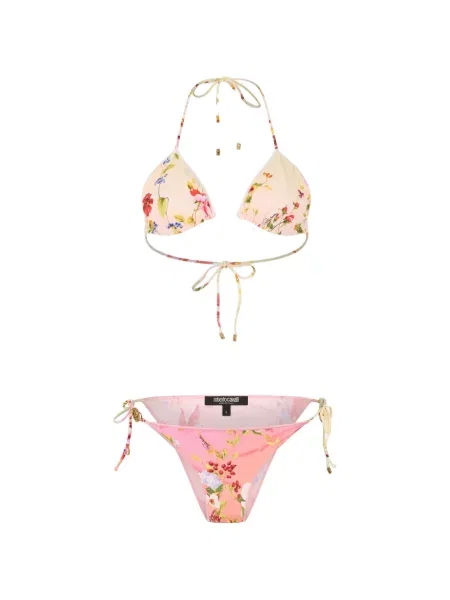 Bikini Roberto Cavalli cu model floral cu imagine cu legături roz
