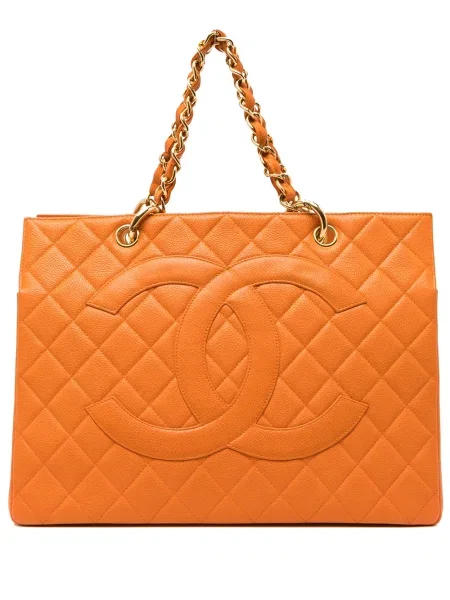 Prošívaná diamant kabelka Chanel Pre-owned oranžová