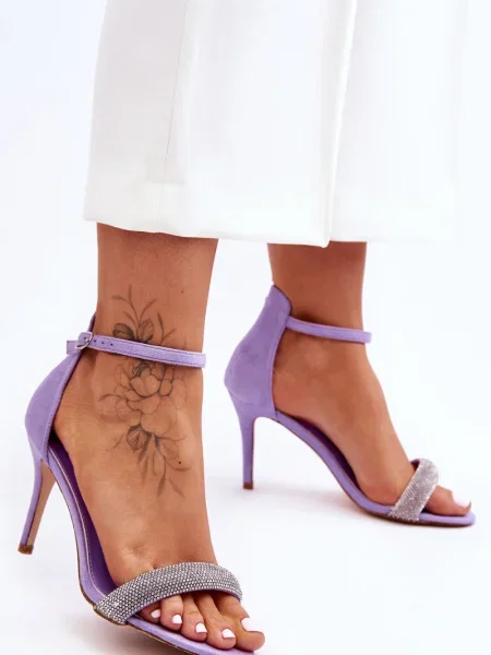 Semišové sandály Boto na vysokém podpatku s kamínky fialové