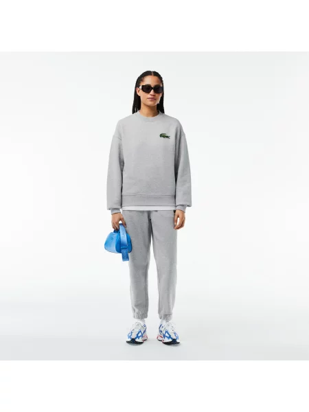 Lacoste Bluza Unisex Z Okrągłym Dekoltem Loose Fit szara
