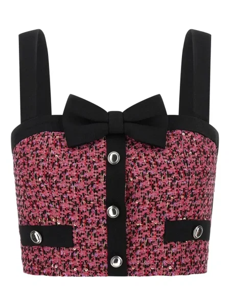 Top Alessandra Rich z cekinami tweedowy różowy