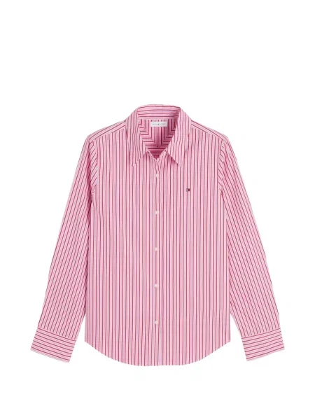Cămașă Tommy Hilfiger cu broderie cu dungi roz