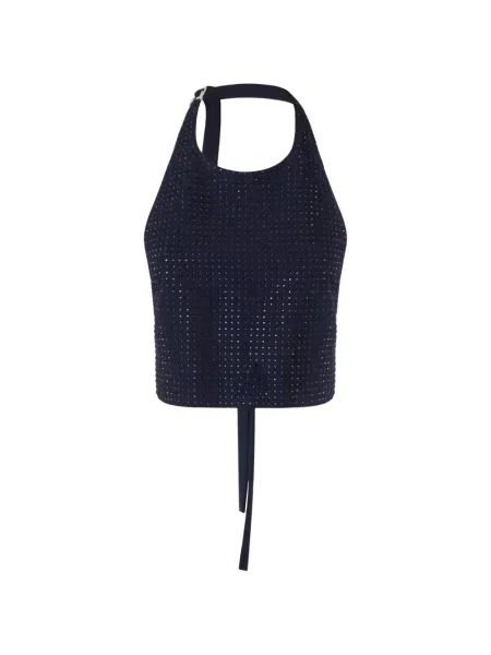 Stras top Pinko cu gât halter albastru