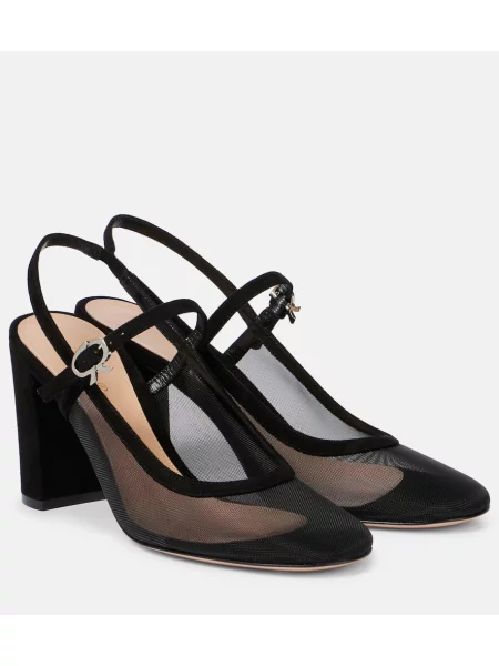 Usnjene salonarji Gianvito Rossi z odprtimi petami roza