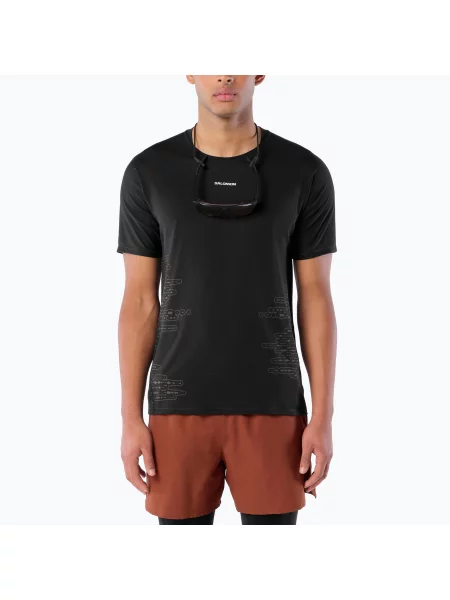 Tricou de alergare pentru bărbați Salomon Sense Aero GFX Tee SS deep black/black beauty negru
