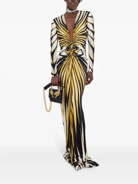 Raštuotas kostiumas maksi maxi suknele Roberto Cavalli auksinė