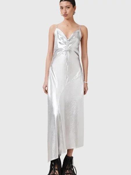 AllSaints sukienka ALEXIA srebrny midi prosta