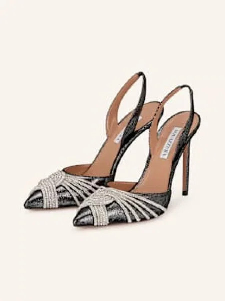 Aquazzura Czółenka Z Odkrytą Piętą Gatsby Sling Z Ozdobnymi Kamykami schwarz czarna