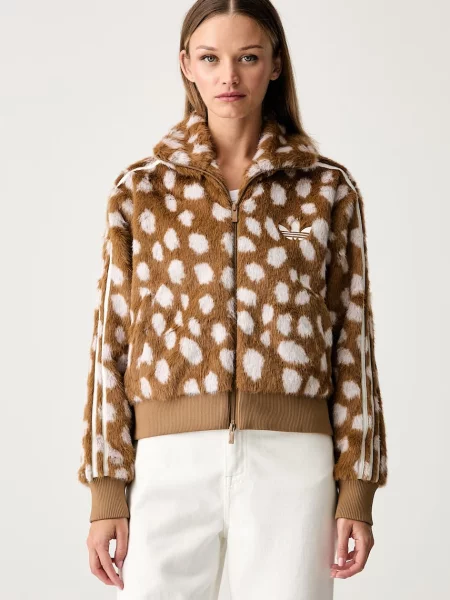 Adidas Originals κοντό μπουφάν γυναικείο Animal Print Firebird καφέ