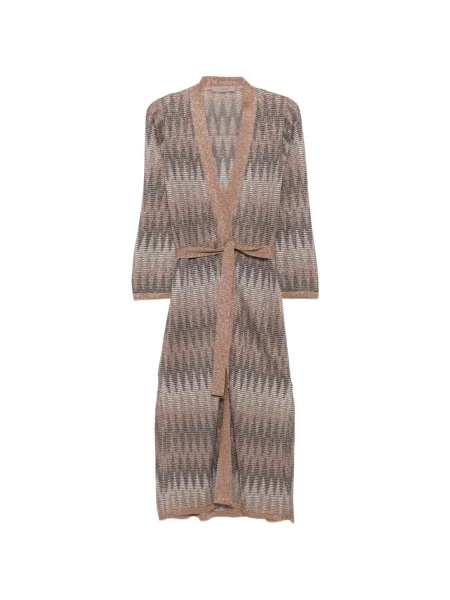 Cu centură cardigan D.exterior cu imprimeu geometric maro