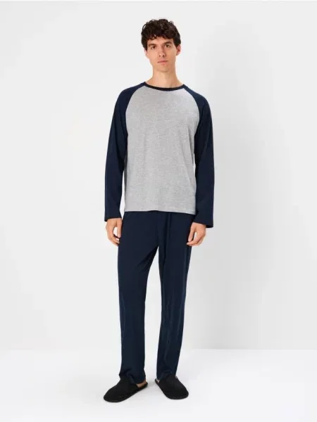 Sinsay Piżama dwuczęściowa z bawełną granatowy