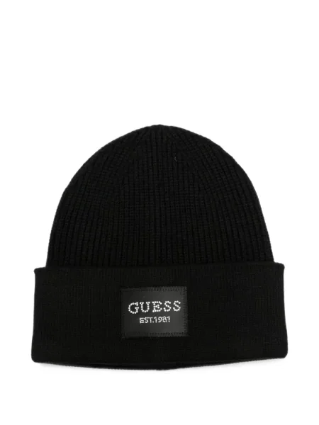 Căciulă Guess tricotate cu autograf negru