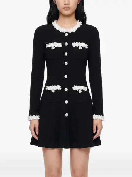 Rochie mini Self-portrait cu model floral tricotate negru