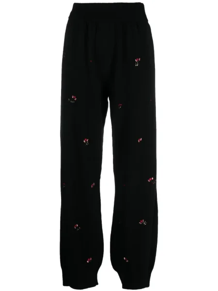 Pantaloni Barrie cu broderie din cașmir cu model floral negru