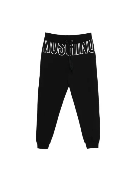 Joggery Moschino polarowe z nadrukiem czarne