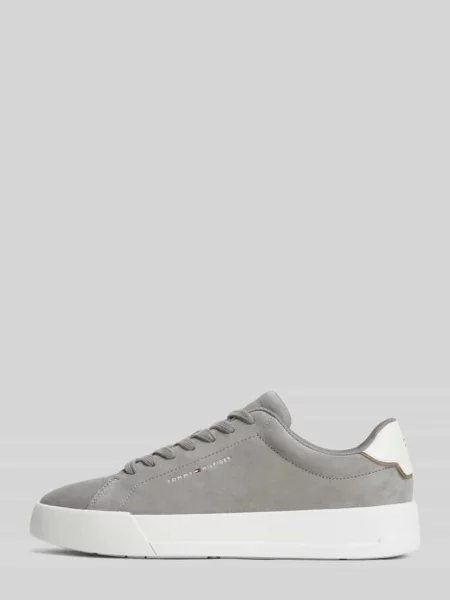 Sneakersy z naturalnej skóry z napisem z logo Tommy Hilfiger szare