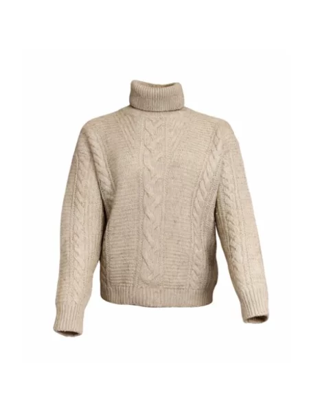 Lniany sweter z golfem Max Mara Studio beżowy