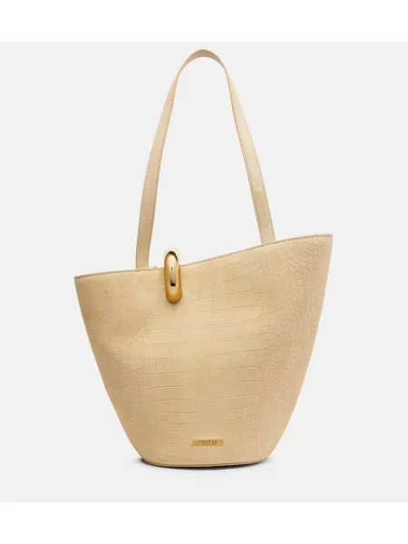 Geantă Jacquemus din piele de căprioară bej