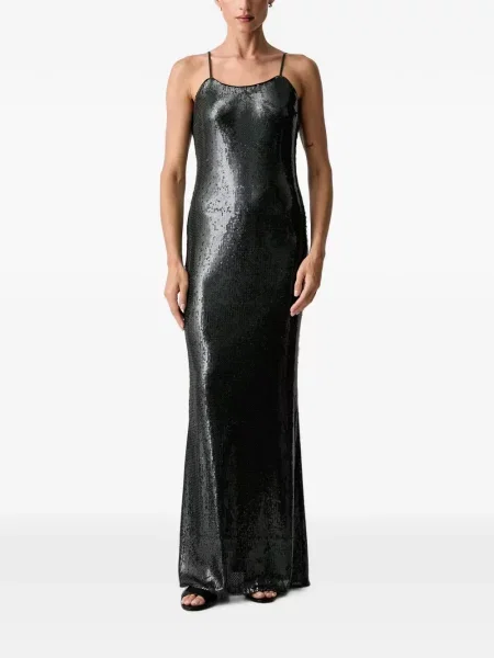 Rochie maxi Patrizia Pepe cu paiete cu bretele gri