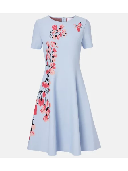 Midi obleka Carolina Herrera s cvetličnim vzorcem iz žakarda modra