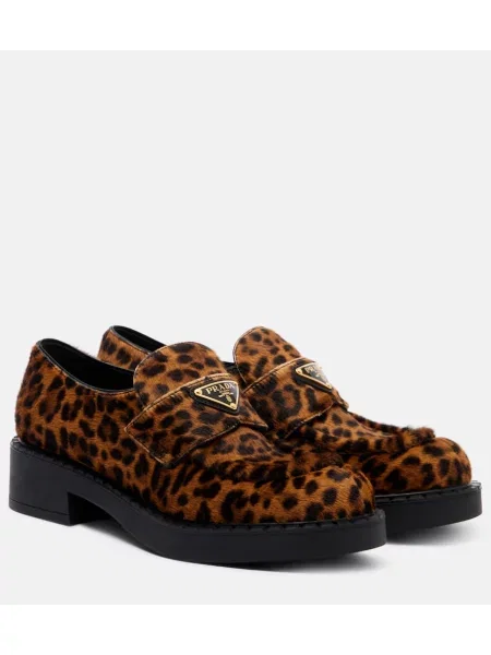 Leopardí loafers Prada s potiskem hnědé