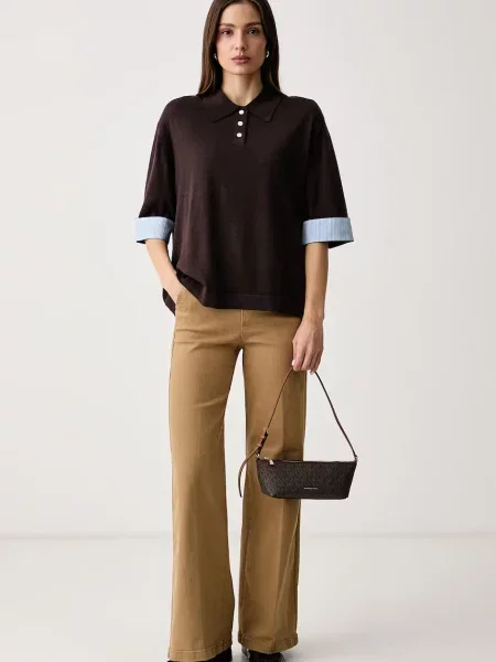 United Colors of Benetton blugi wide leg pentru femei maro