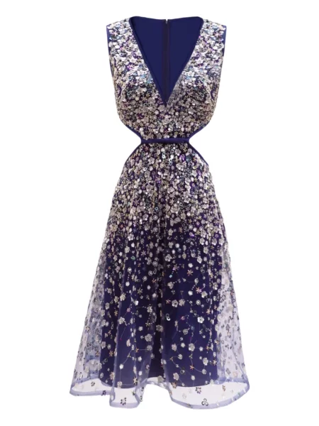 Rochie Gemy Maalouf cu mărgele de costum albastru